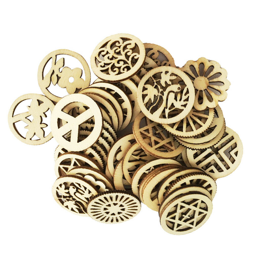 100pcs Mixed Wooden Round Cutouts Craft Embellishment Gift Tag Wood Ornament