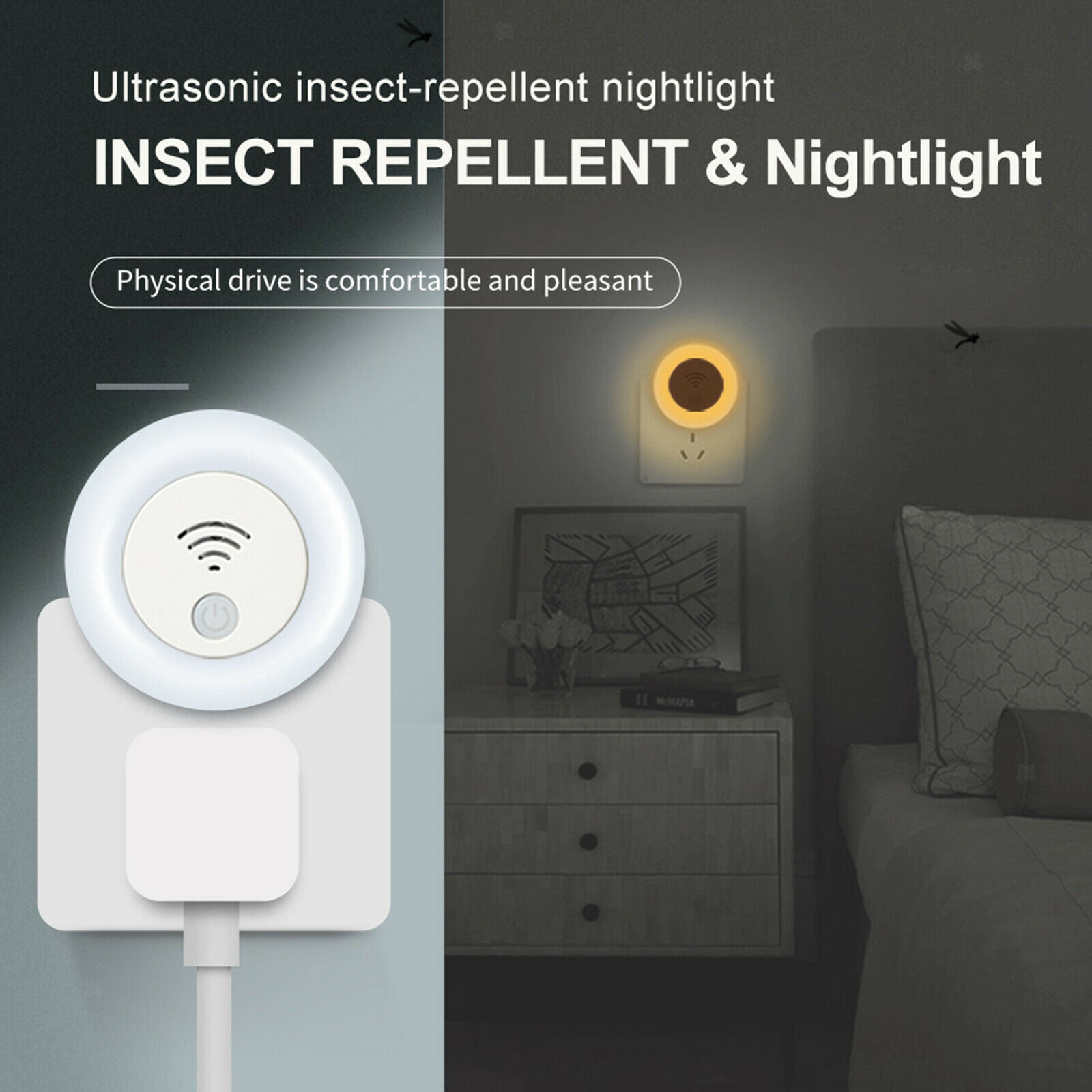 Ultrasonic Repellent Lamp Night Light LED Lamp for Kids Bedroom UK Plug