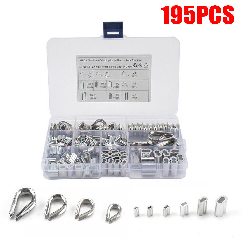 195x M2/3/4/5 Stainless Steel Thimble w/ Crimping Loop Sleeve Assortment Kit