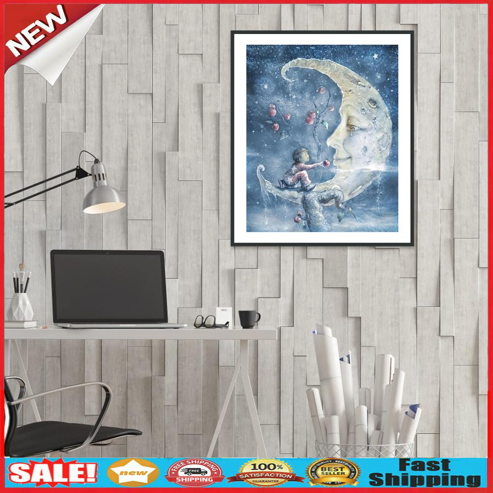 5D DIY Full Drill Diamond Painting Moon Face Cross Stitch Mosaic Craft Kit @