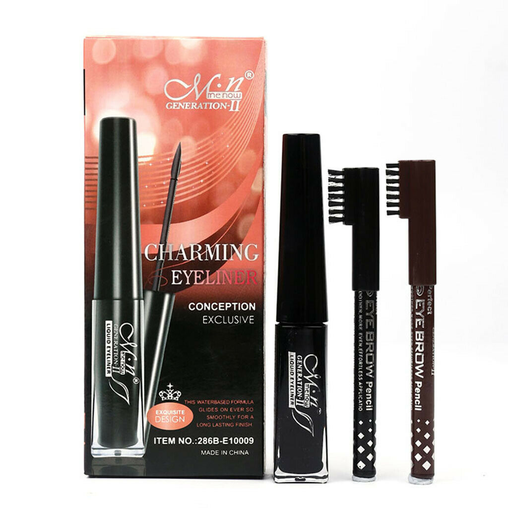 Natural Black Fiber Mascara Eyelashes Makeup Tool with 2 Pieces Eyebrow Pencils