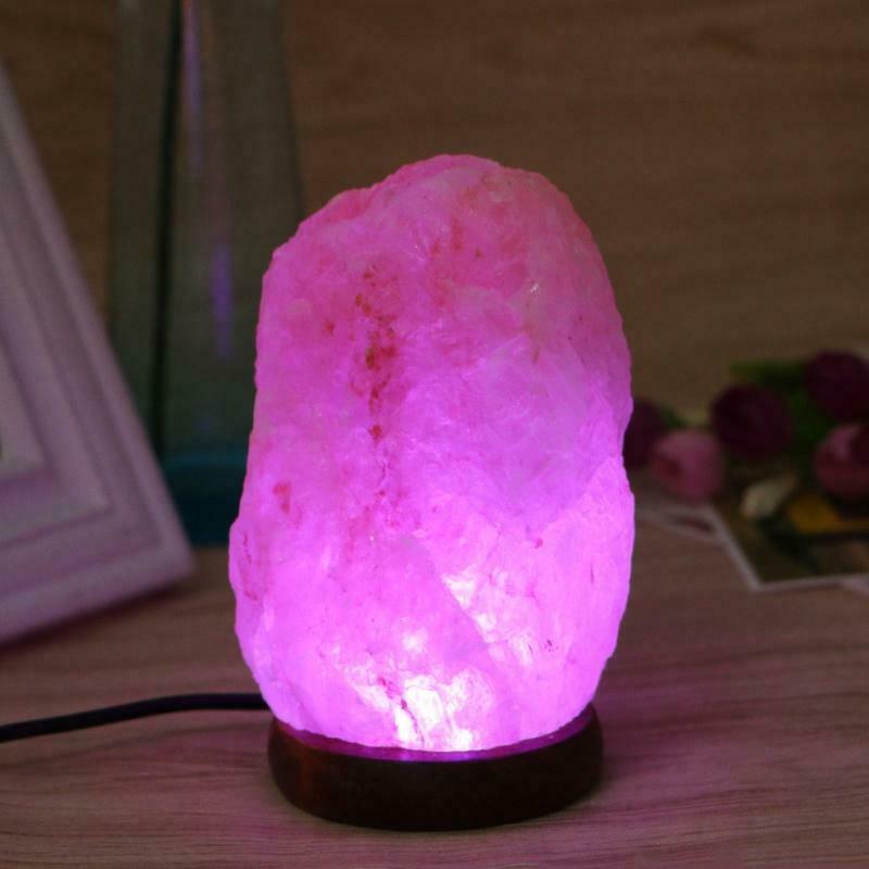 Hand Carved USB Wooden Base Himalayan Rock Salt Lamp Air Purifier Night Lights
