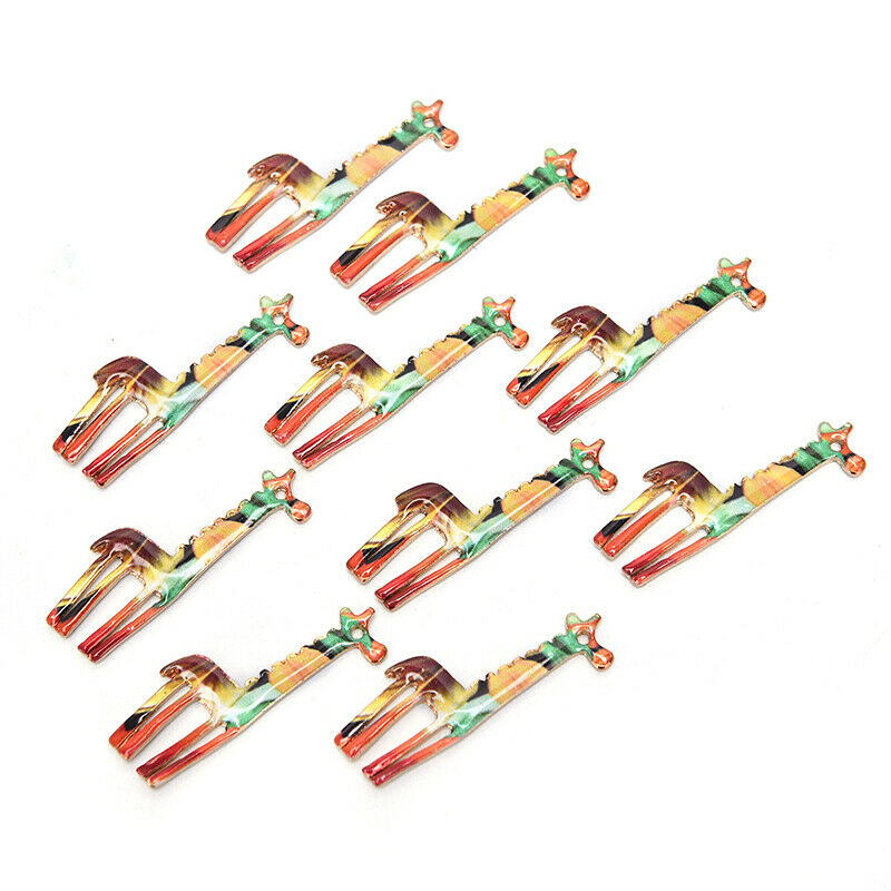 10Pcs Enamel Alloy Printing Animal Giraffe Charms Pendant Jewelry Craft Mak SJ