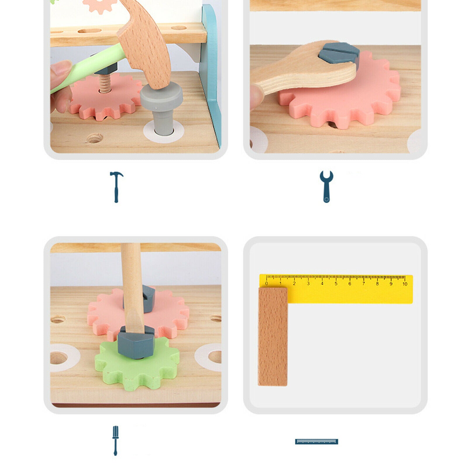 26PCS Wooden Workbench Set Workshop Nuts, Screwdriver, Ruler Set Tools Gift