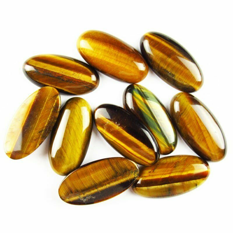 8pcs 30x15x6mm Natural Yellow Tiger Eye Gem 33g Oval Cab Cabochon A-309JM
