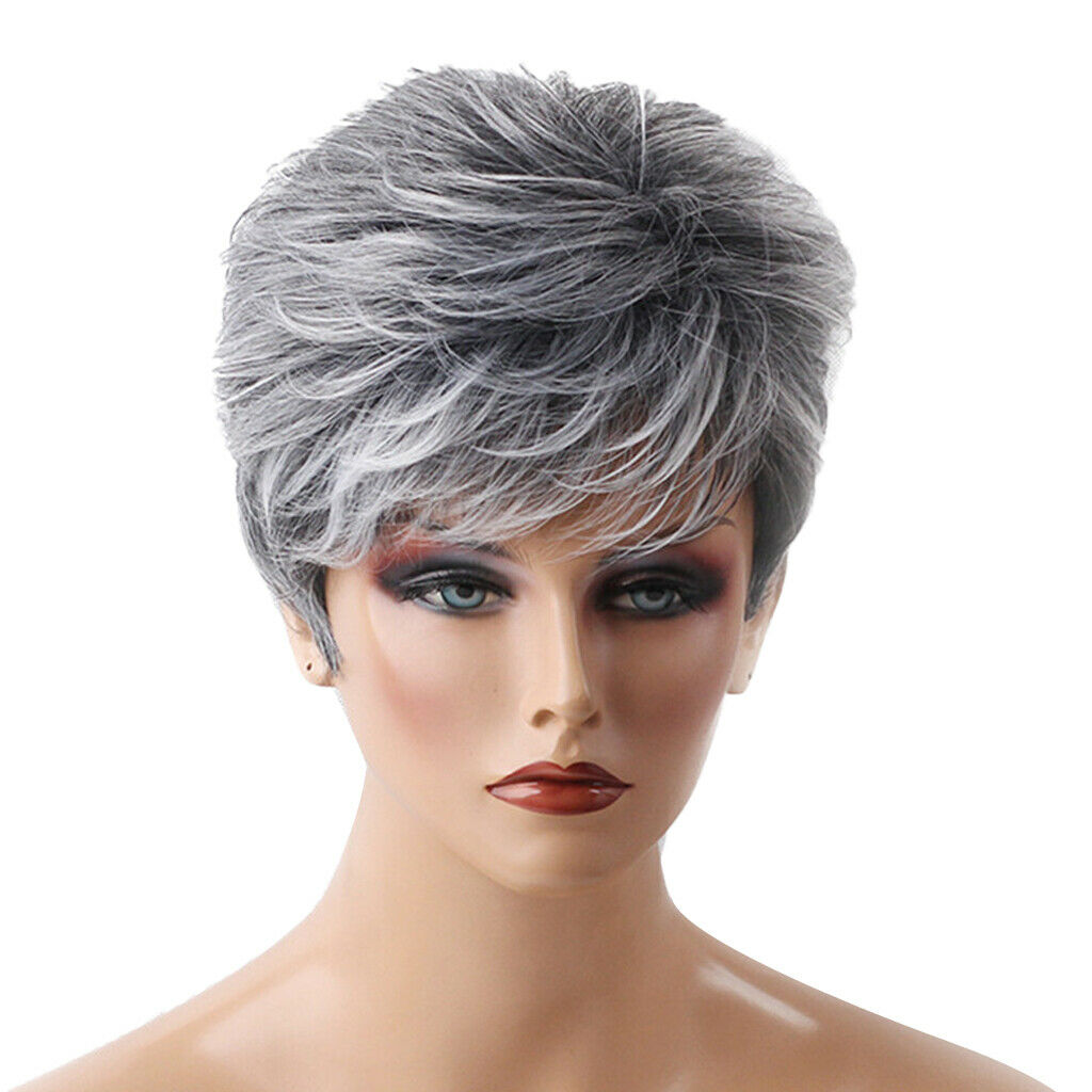 Short Straight Women Ladies Daily Hair Wig Natural Looking Heat Resistant - Grey