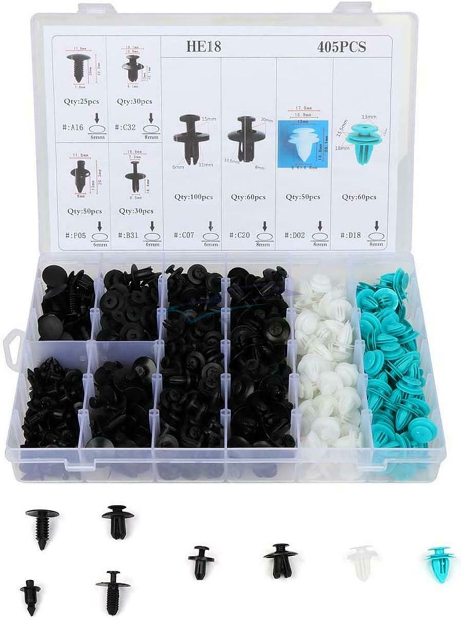 405PCS Universal Car Bumper Door Body Panel Plastic Fastener Clip + Repair Tool