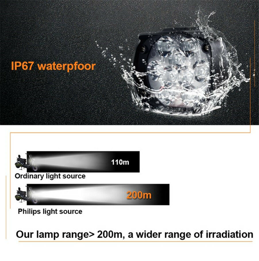 2Pcs 30W 18LED 3000LM Motorcycle Headlight Front Head Light Spot Fog Lamp+Switch