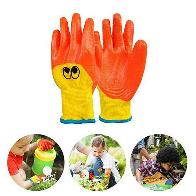Breathable Kids Gardening Gloves Resistant Non-slip Anti-stab Protective Glo DF