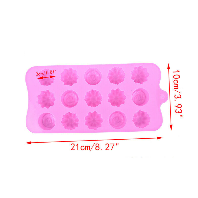 15 Cavity Silicone Flower Rose Chocolate Cake Soap Mold Baking Ice Tray M.l8