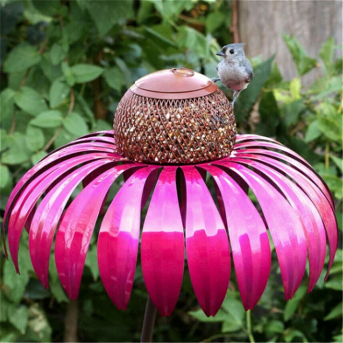 Creative Sensation Pink Coneflower Bird Feeder Outdoor Garden Yard Decoration