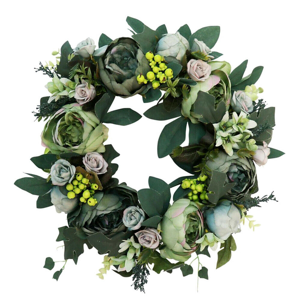Artificial Peony Flower Door Wreath Rattan Garland Wedding Venue Decor 6