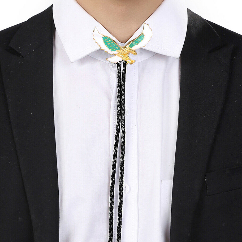 2Pack Retro Style Metal Eagle Bolo Tie Western Leather Cord String Necklace