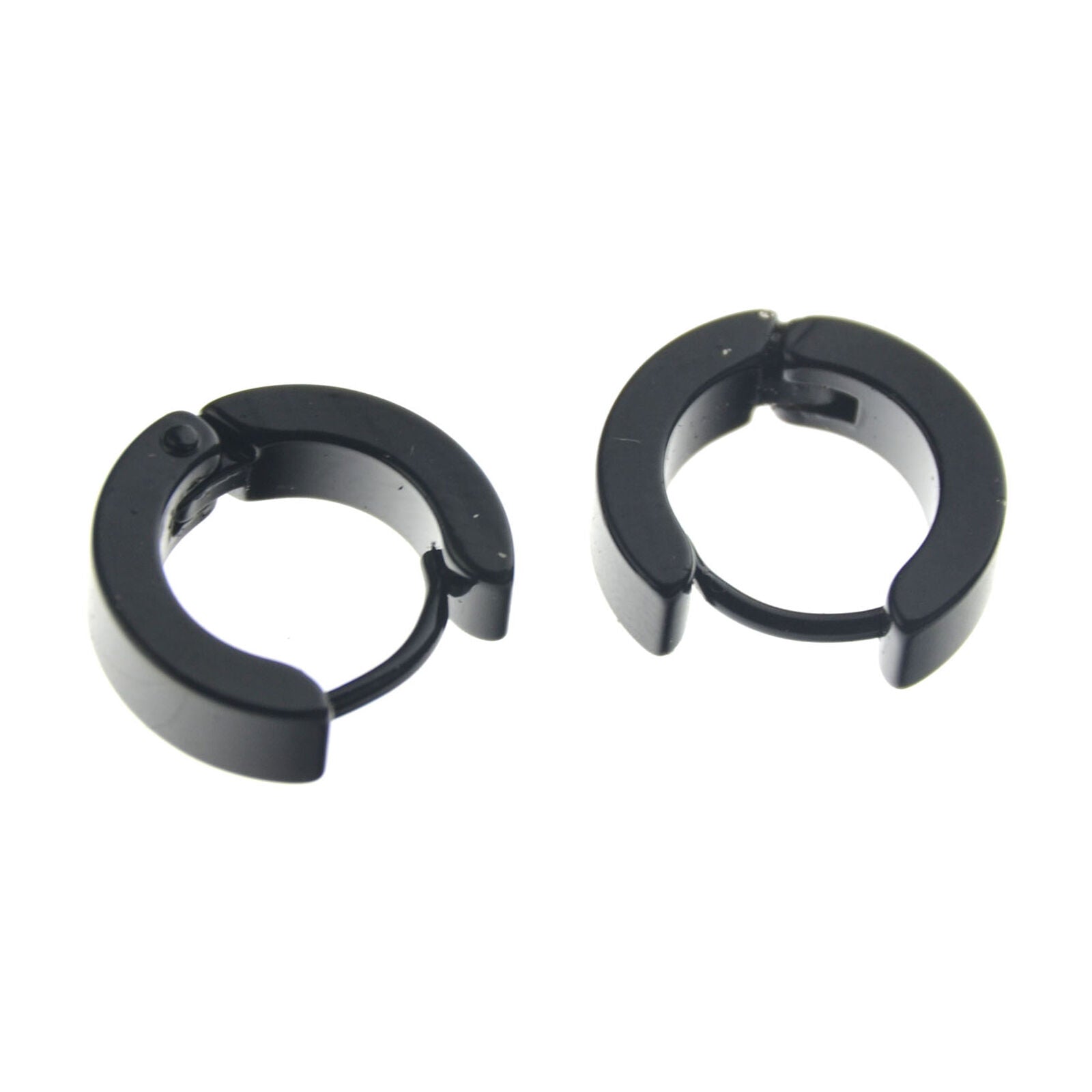 Men's Stainless Steel Black Hoop Hinged Huggie Earrings Stud Plug Ear 1 Pair New