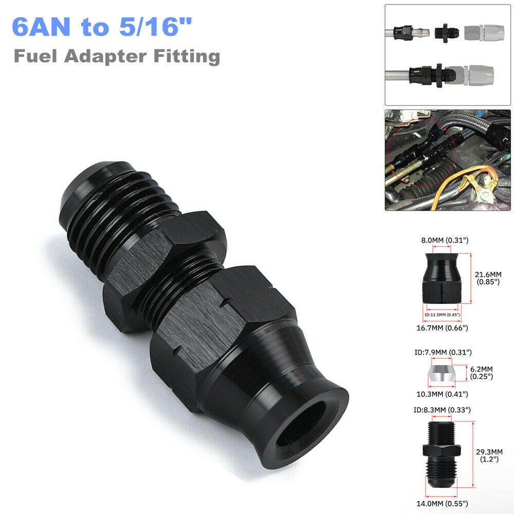 6AN to 5/16" Fuel Adapter Fitting GM Quick Connector with Thread Female Black