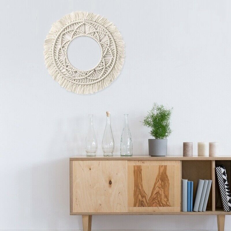 Boho Wall Mirror e Tapestry Handmade Woven Macrame Backdrop Wall e Tapestry B8M6