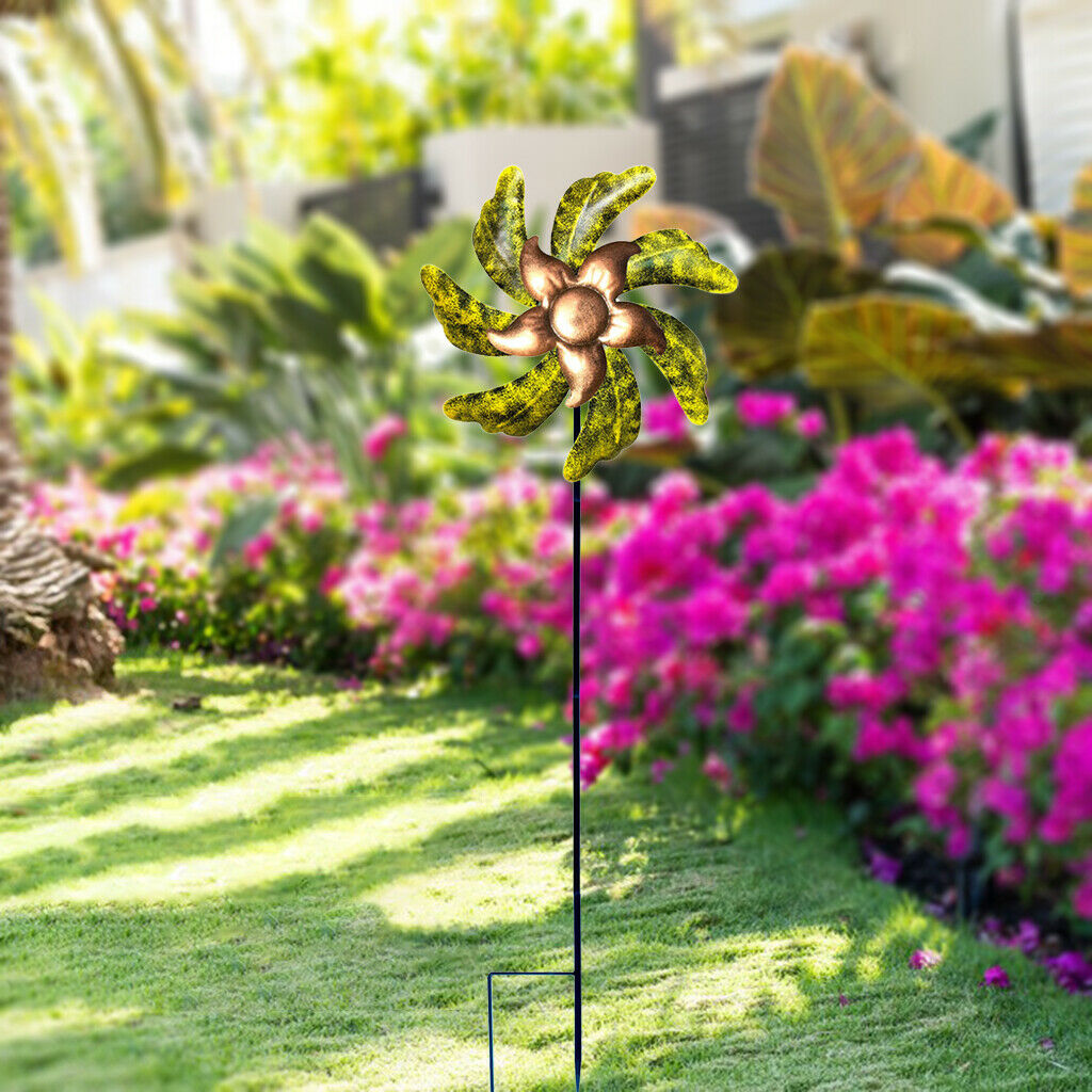 Iron Sun Flower Windmill Garden Wind Spinner with Ground Stake Lawn Yard