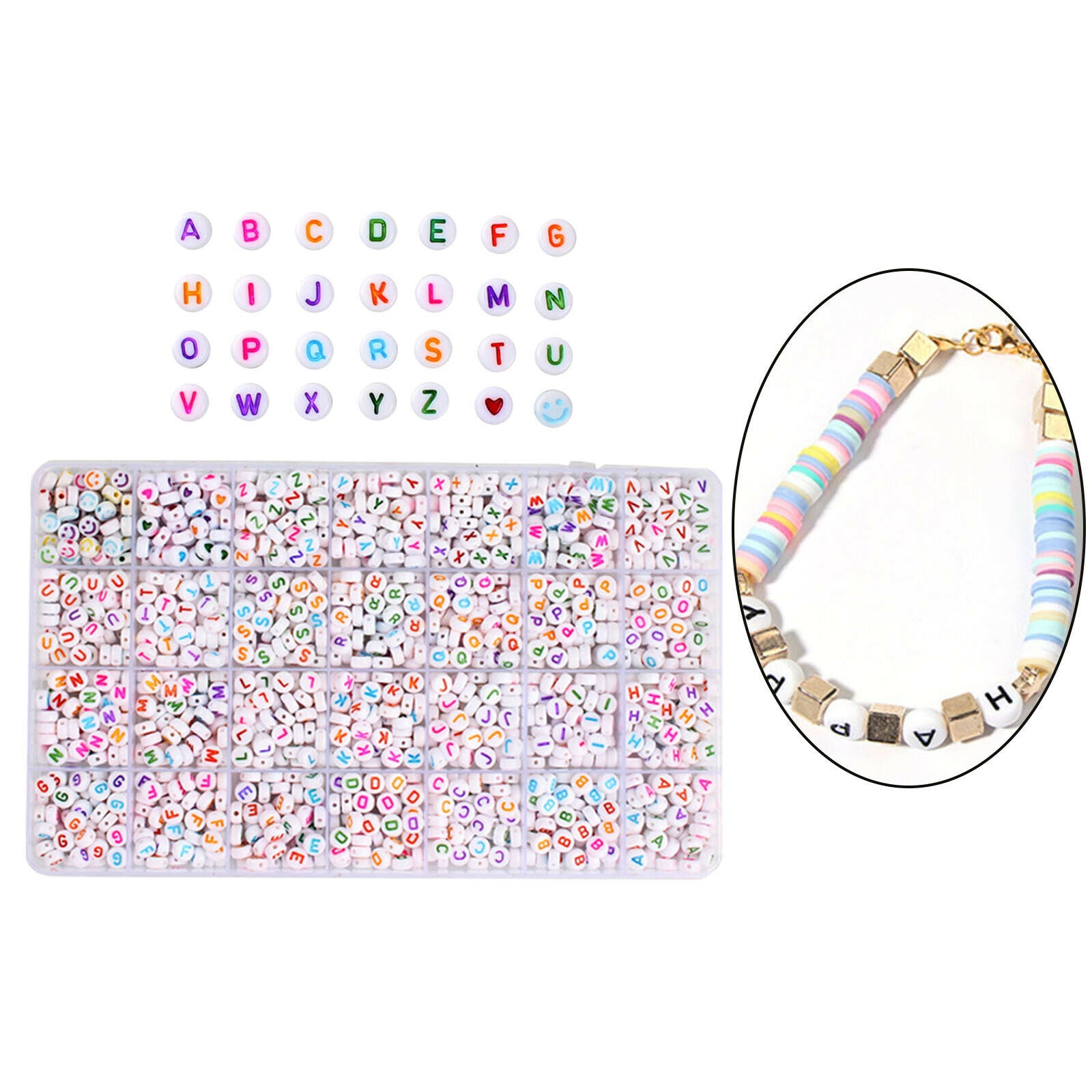 Round Alphabet Letter Beads Colorful Sorted Heart Pattern Loose Beads DIY