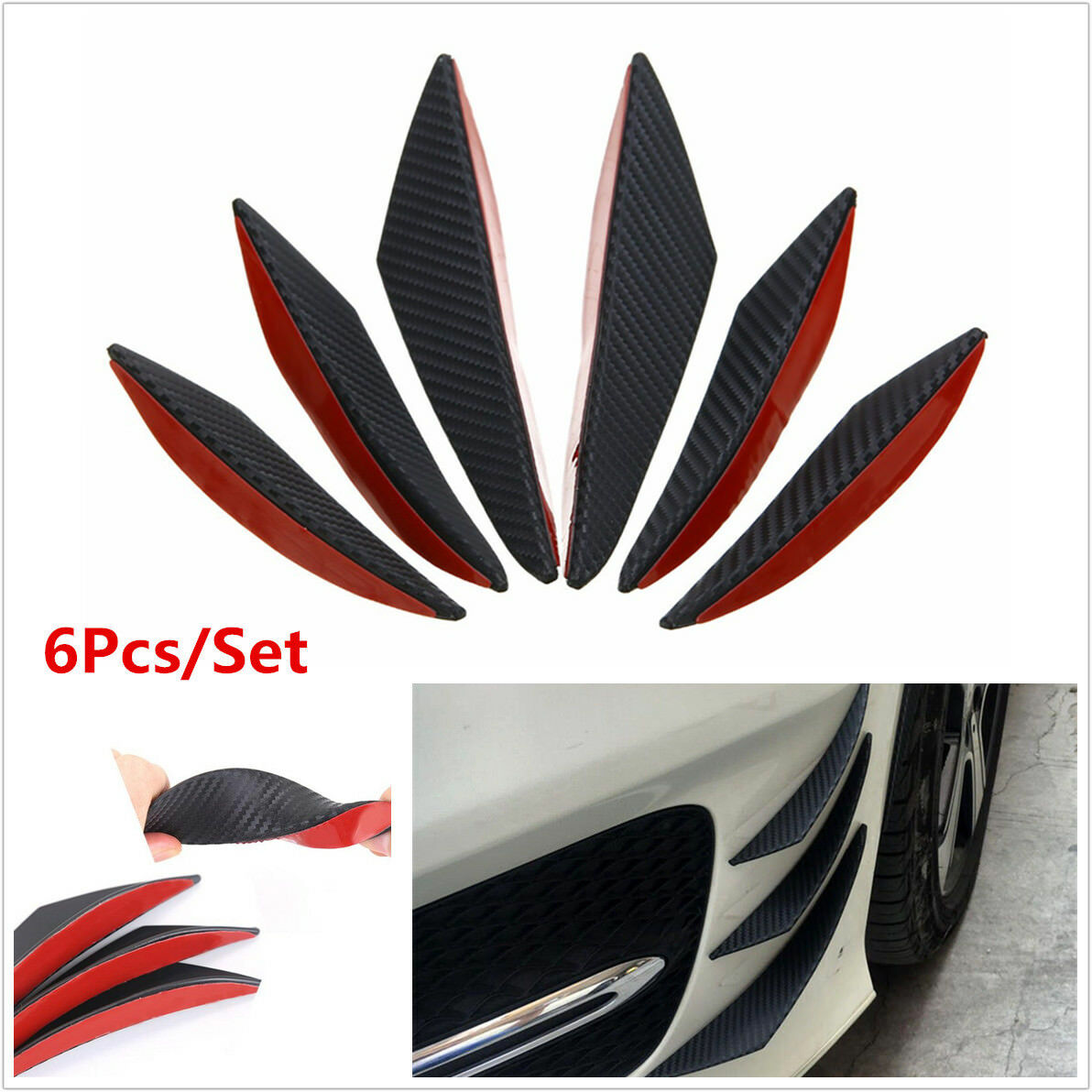 6pc Universal Carbon Fiber Look Auto Car Front Bumper Fins Spoiler Canards Refit