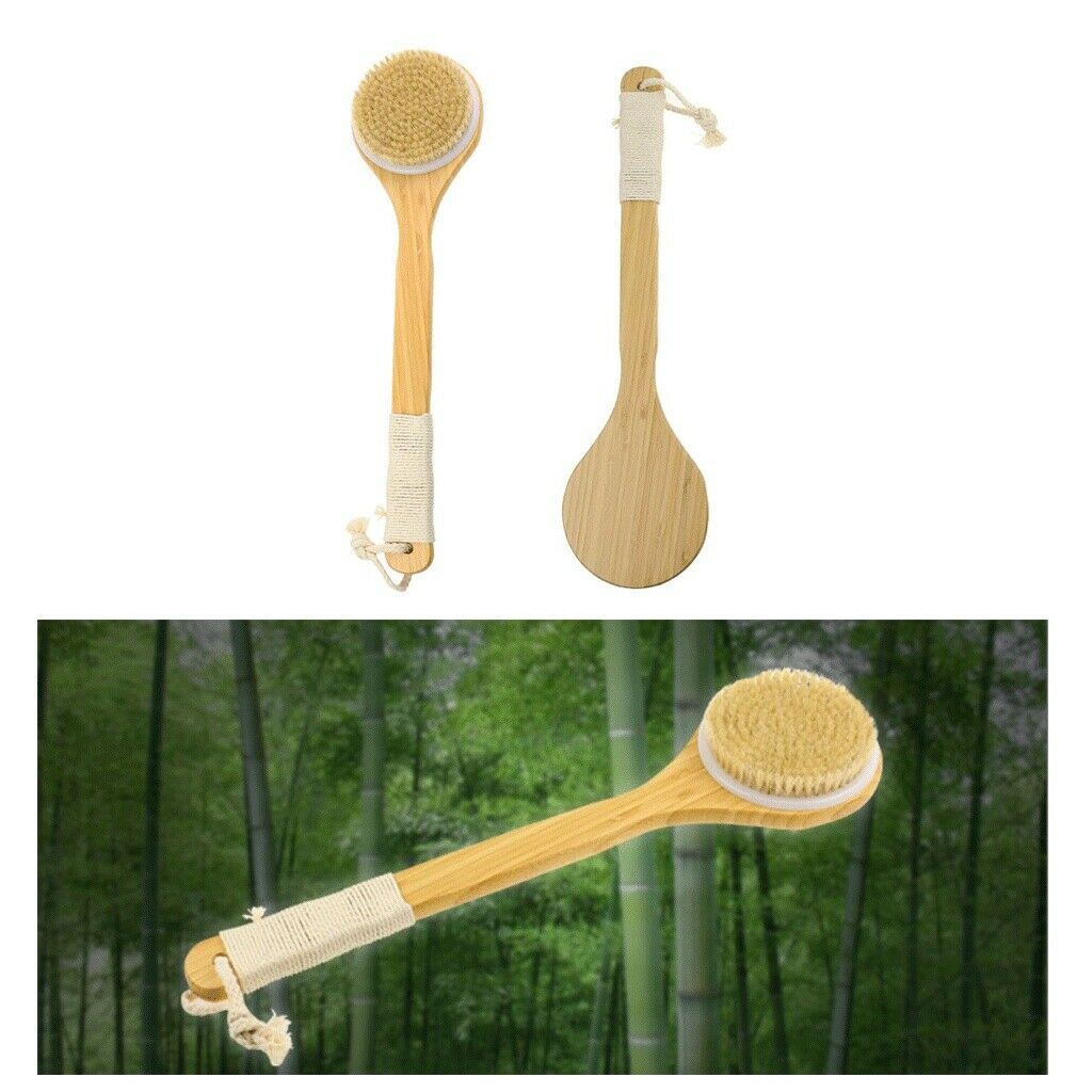 40cm Durable Wood Long Handle Bath Exfoliating Brush for Shower Massager