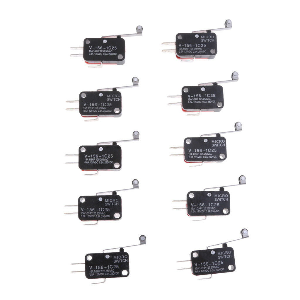 10pc Micro Limit Switch Lever Roller Arm 15A 125V 250V SPDT Snap Action 3Pin