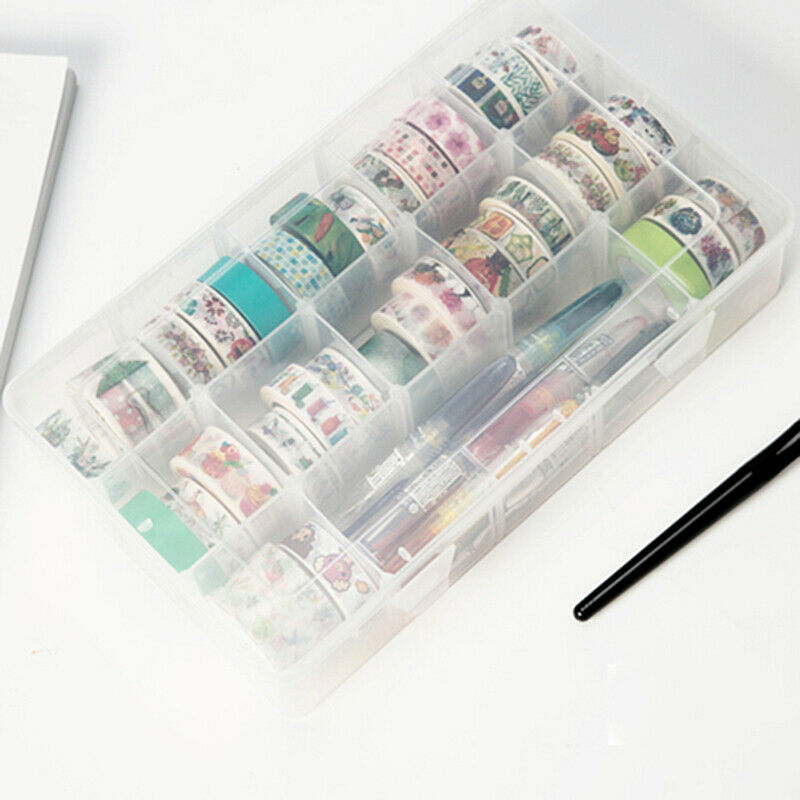 15 Compartments Clear Crafts Organizer for Tape Art Supplies and StickerM Qx