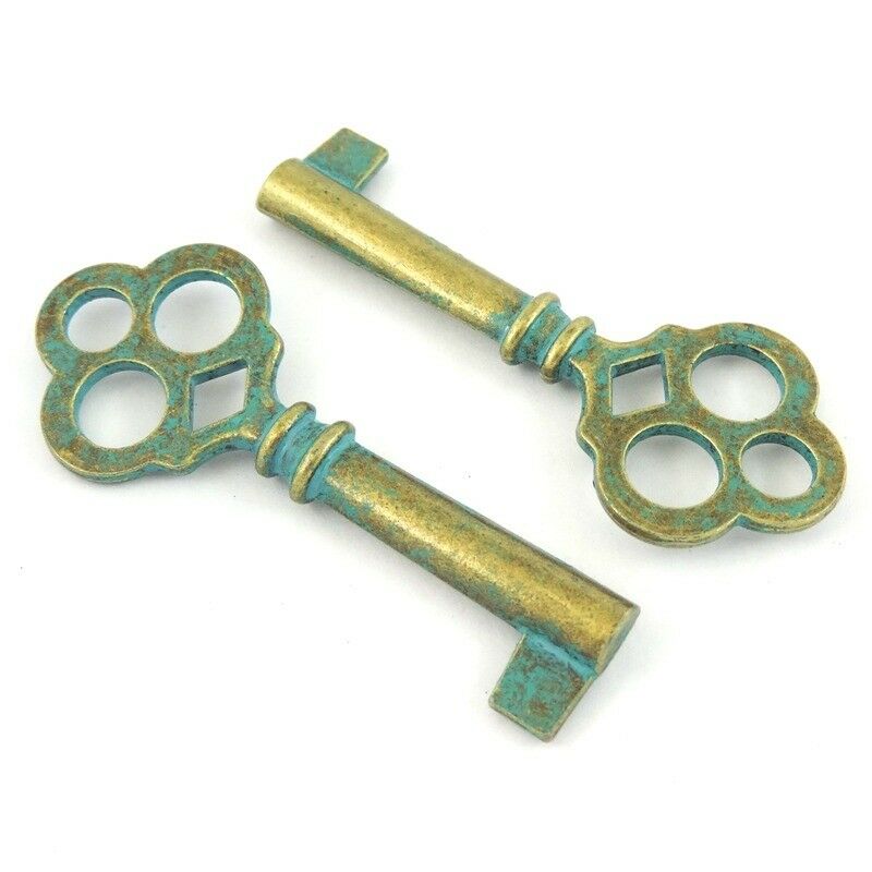 65x27x6mm Retro Patina Floral Key Pendant Jewelry Charm Alloy Lock Opener 3 pcs
