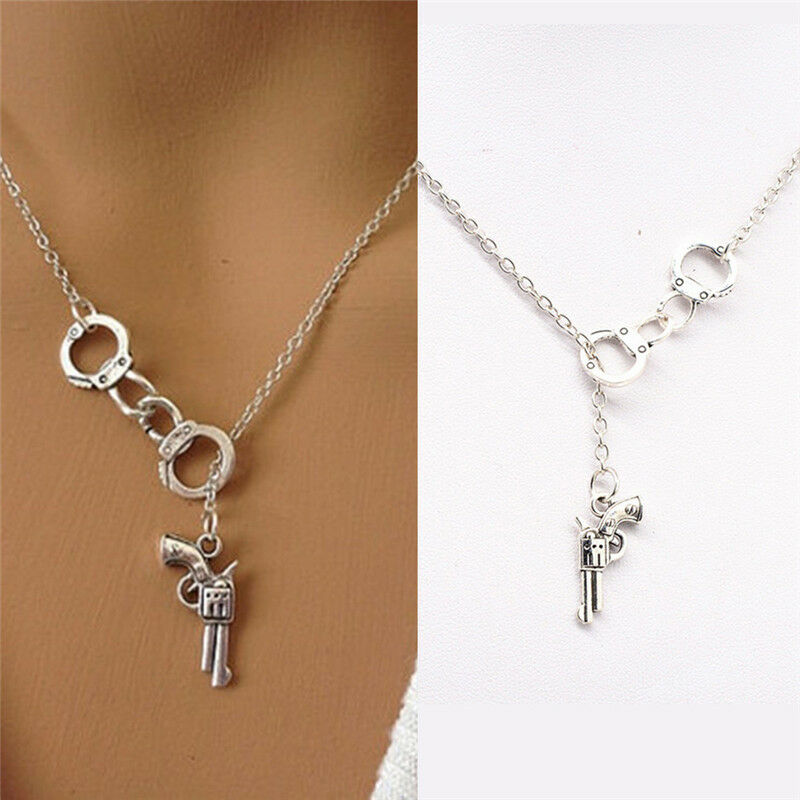 Stylish 1Pcs Handcuff and Gun Lariat Necklace Pendant Necklace .l8