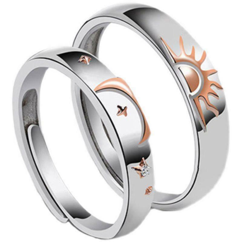 1 Pair Sun and Moon Lover Couple Rings Set for Him and Her Valentines Day Gifts