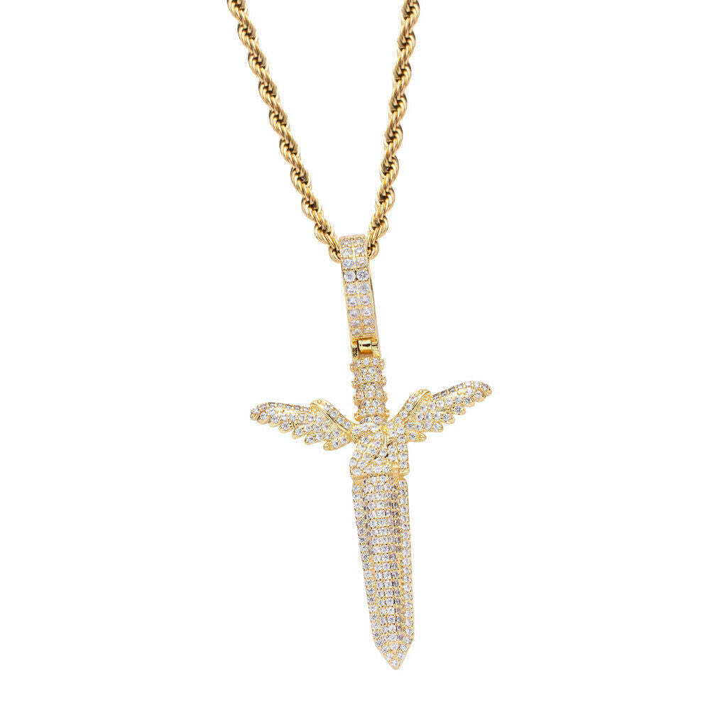 Cubic Zirconia Pendant Necklace Crystal Sweater Chain Hip Hop Jewelry Golden