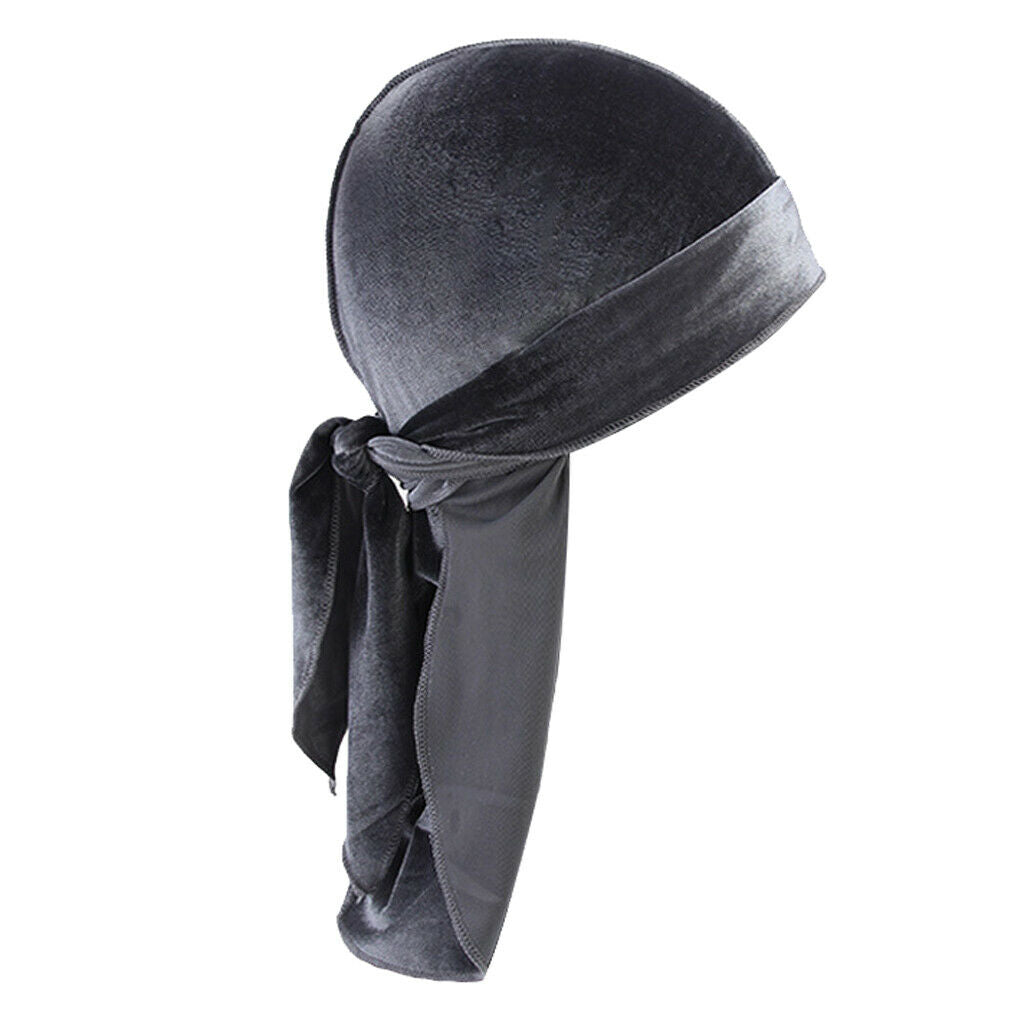 2X Women Mens Velvet Bandana Hat Durag Long-Tail Headwear Beanie Chemo Hat Gray