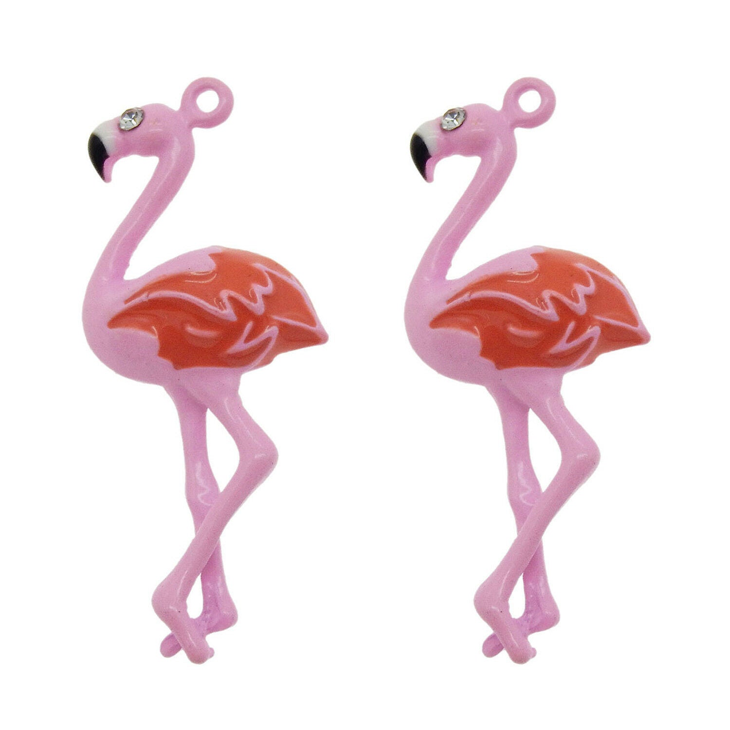 6 pcs Enamel Plated Cute Flamingos Bird Look Metal Charms Pendants 33x14 MM