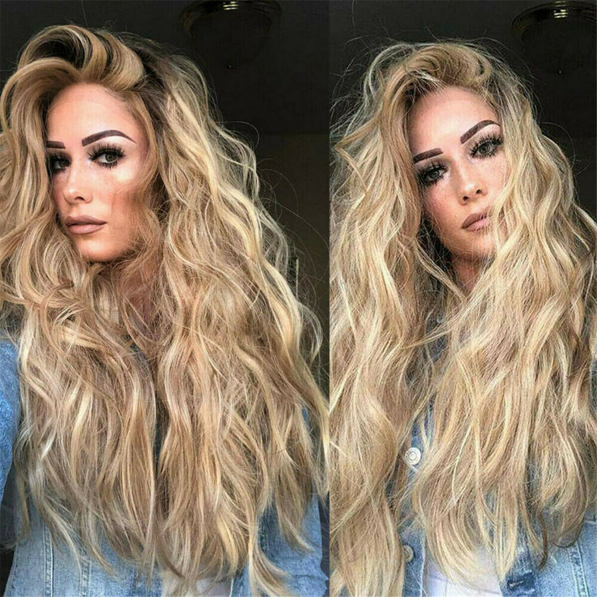 Lace Front Wig Synthetic Sexy Long Wavy Hair Ash Blonde Heat Resistant Hair