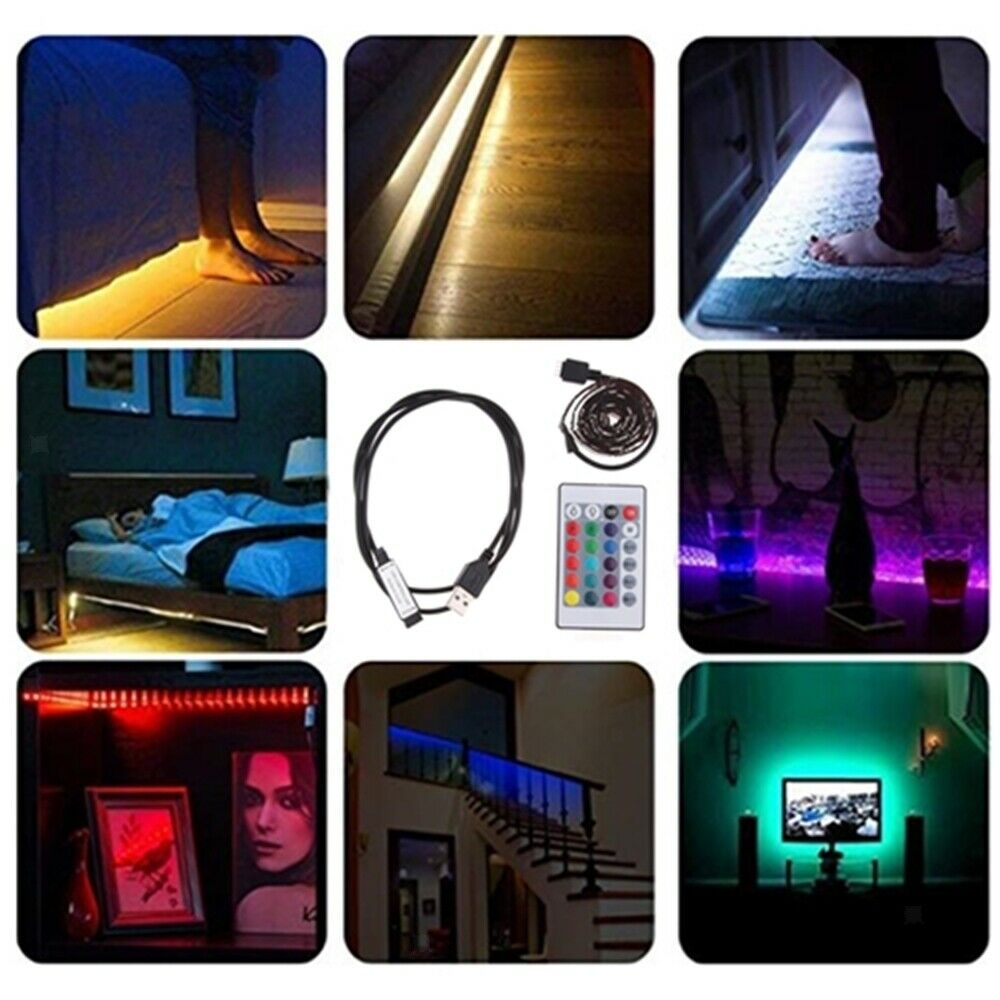 2 Pieces DC 5V USB LED RGB Strip Light TV Back Lighting with 24-Key Remote