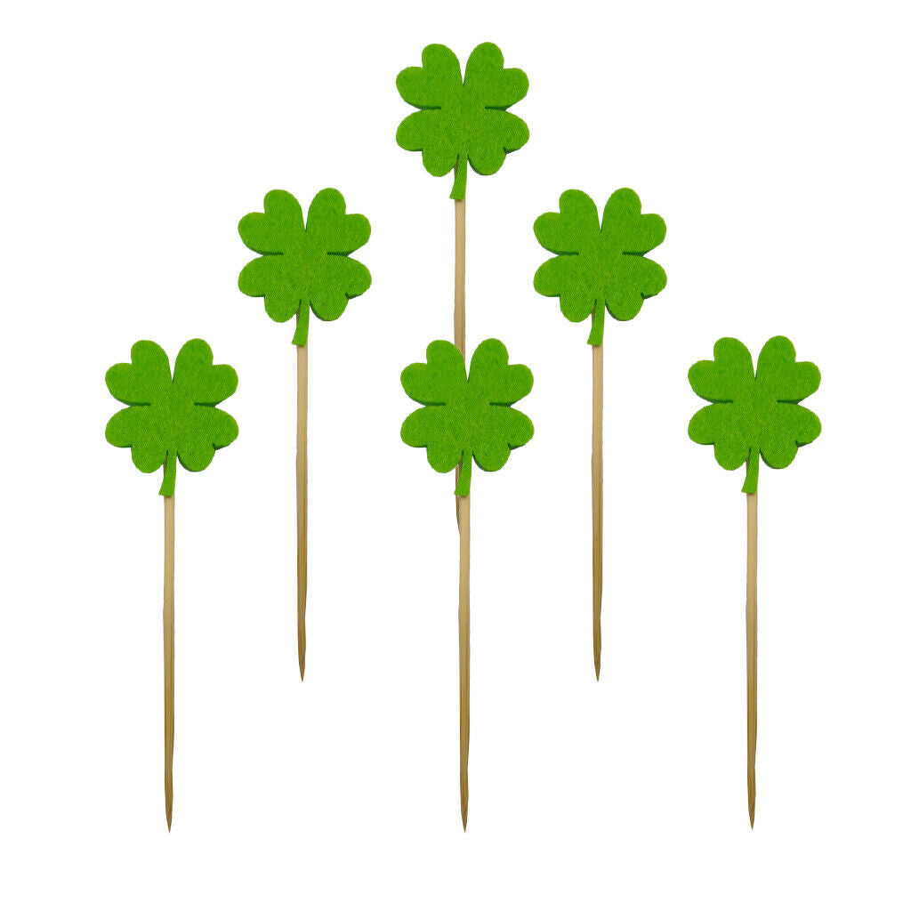 6 Pieces Four Leaves Cupcake Picks Cake Topper Birthday Party Baking Accessories