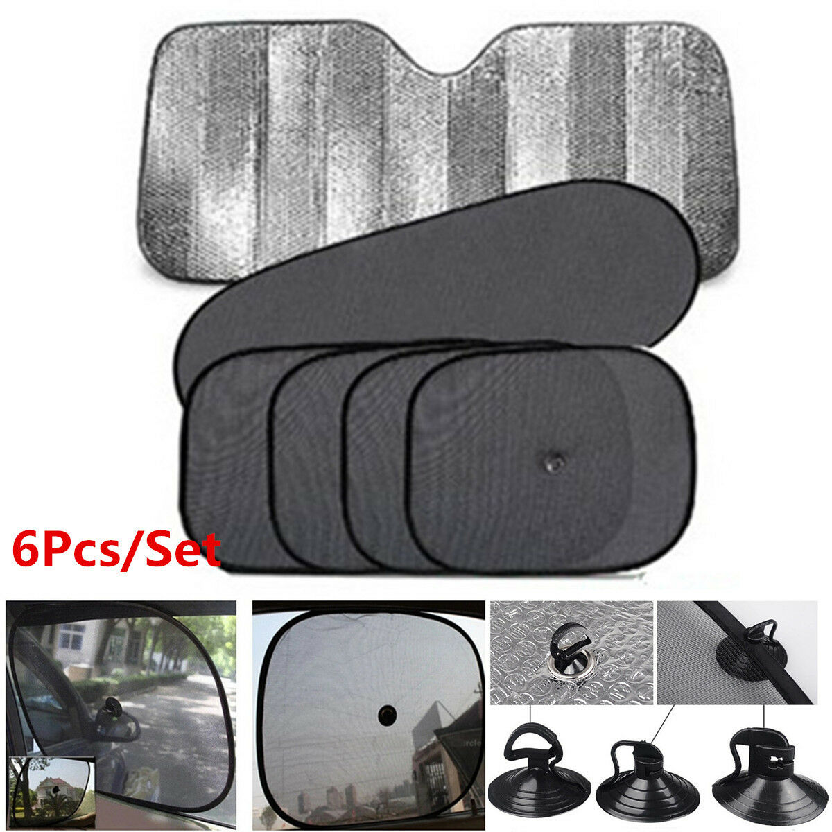 6Pcs Car Sun Shade UV Protect Sunshade Window Front/Back Windshield Visor Block