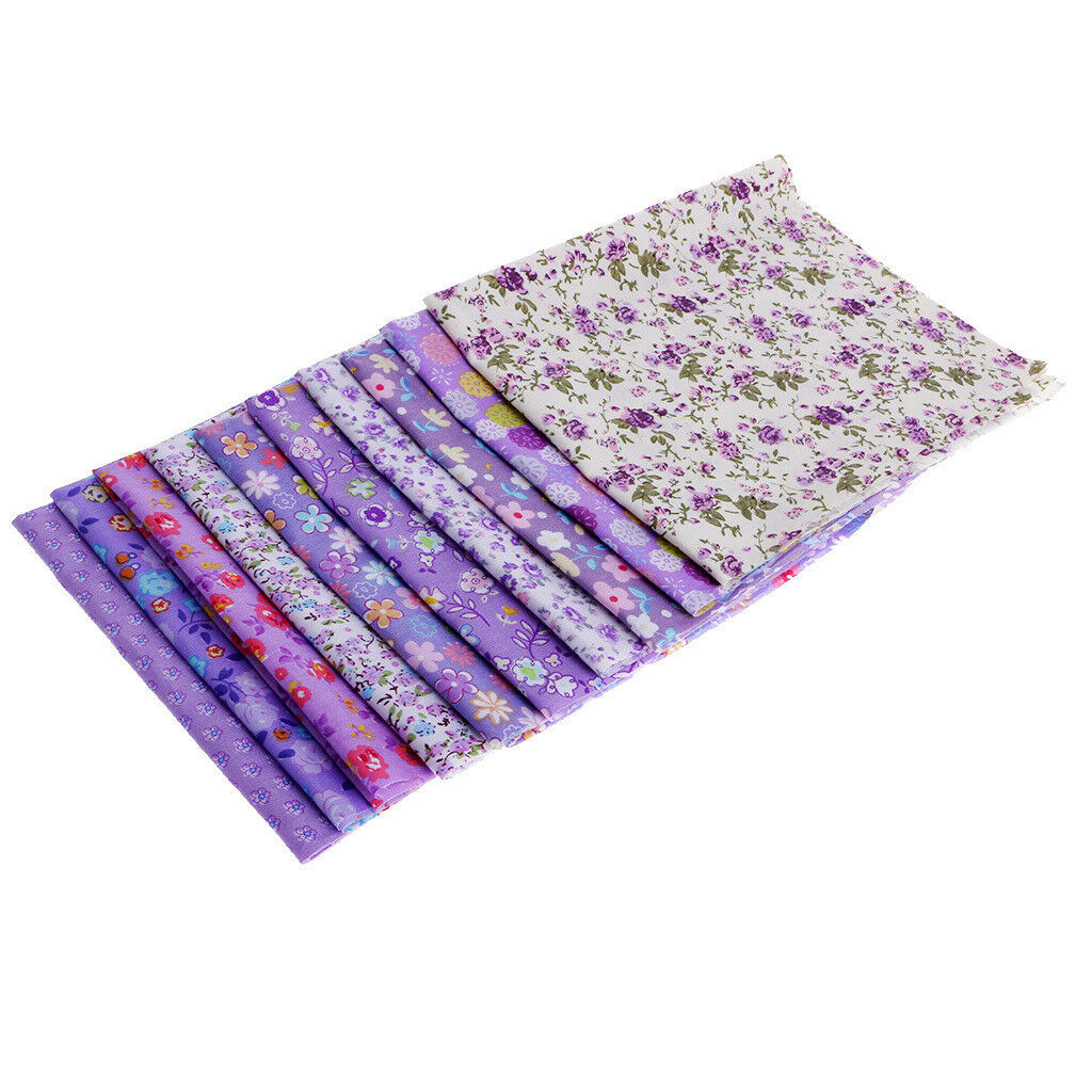 10x Purple Floral Print Cotton Fabric Remnants for Bedding Patchwork 40x50cm