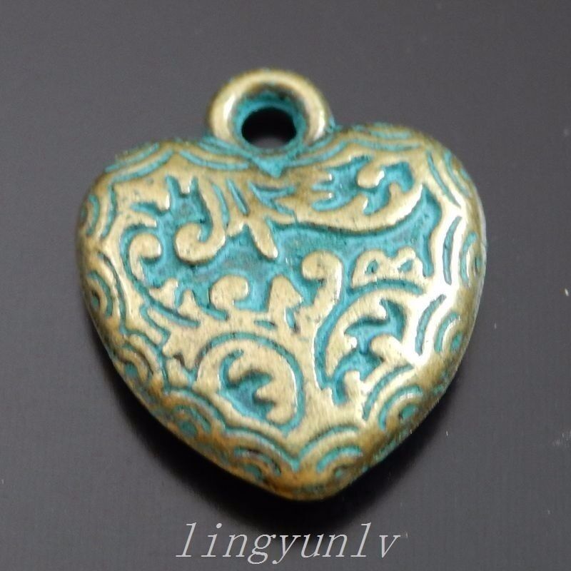 12 Pieces Floral Heart Charms Pendants 17x14x4mm Antiqued Bronze Jewelry 39956
