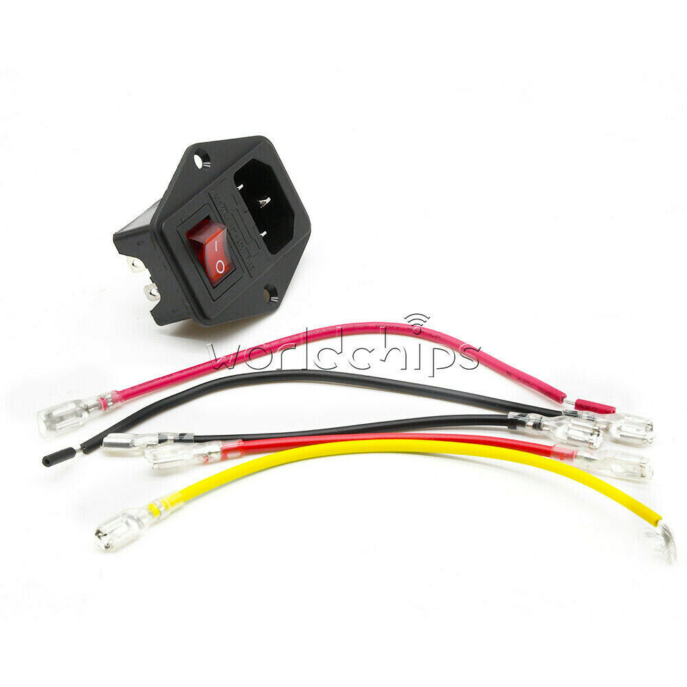 10A 250V Red and Black 3 Pin Switch Power Socket With Fuse + Line