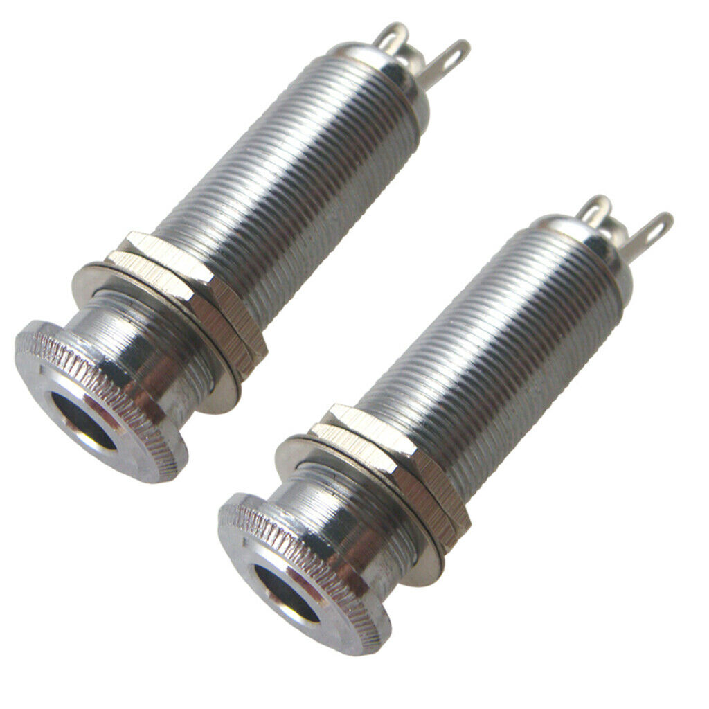 Lovoski 2xSilver Threaded Cylinder 6.35mm Jack Plug Guitar Bass Part