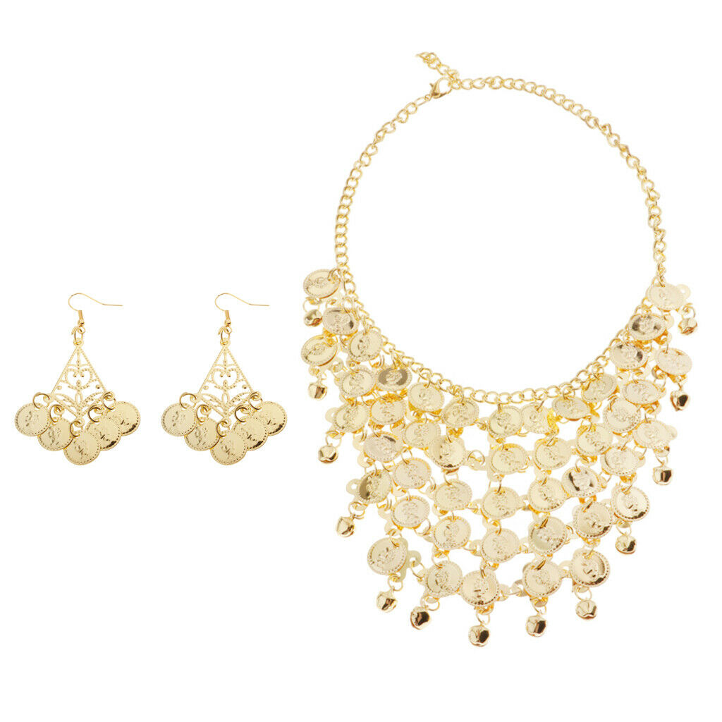 2 Set Women's Tribal Gypsy Belly Dance Jewelry Set Necklace Earrings Party