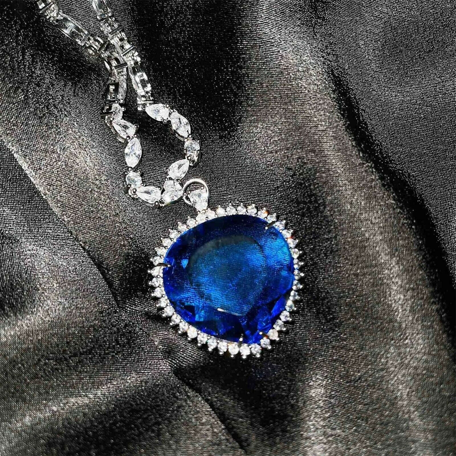 Titanic Rose Heart Of The Ocean Sapphire Blue Crystal Necklace Pendant Gift