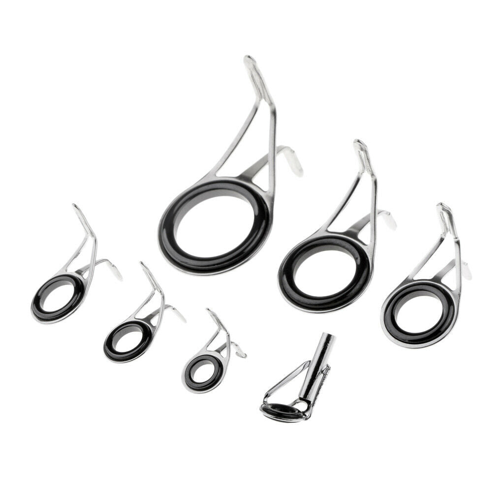 7pcs Rod Repair Kit Fishing Rod Guides Tips Tops Double Leg Ceramic Ring