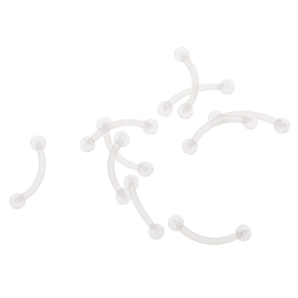 10 Pieces 18 Gauge Metal Allergy Free Clear Acrylic Curved Eyebrow Bars Labret