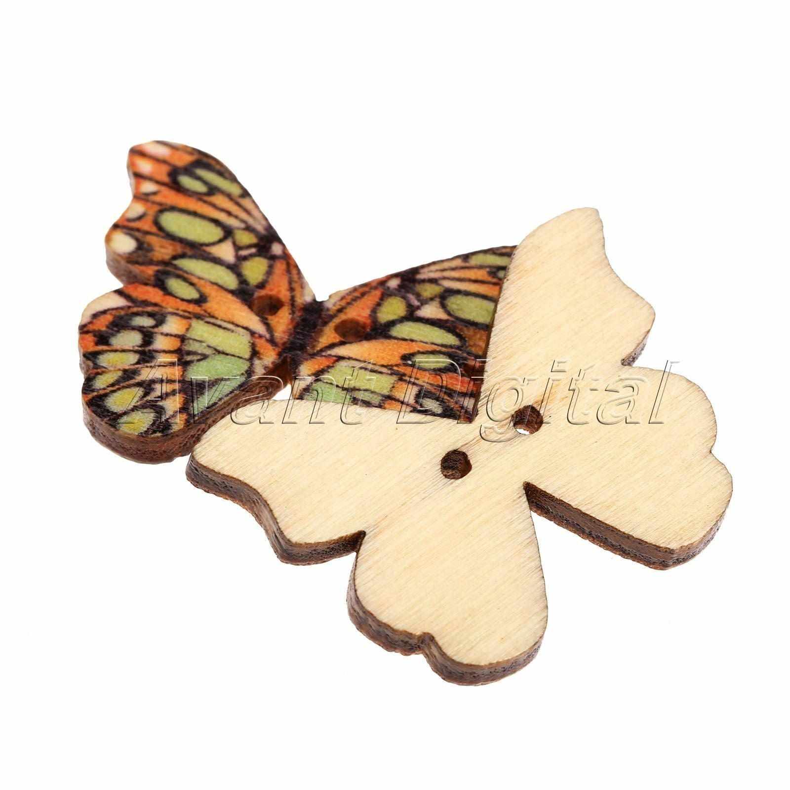 50X Butterfly Wooden Buttons 2 Holes For Sewing Buttons Scrapbooking 28x20mm