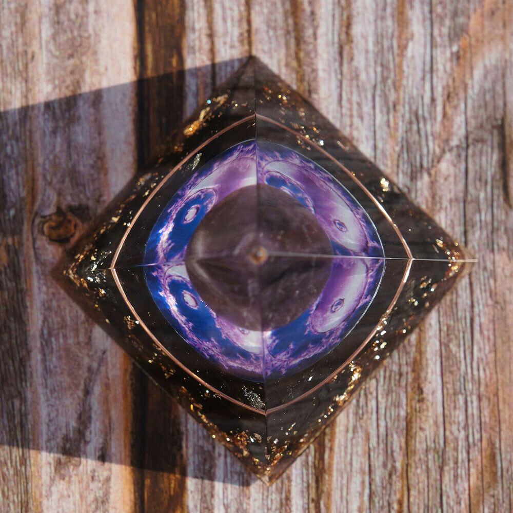 US TOP REIKI ENERGY CHARGED AMETHYST CRYSTAL FOR CALMING ORGONE ORGONITE PYRAMID