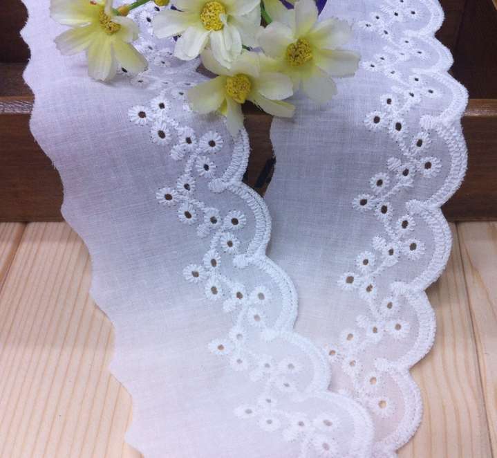 4 Yards White Soft cotton Lace Hollow Trim Wedding dress decoration 6cm