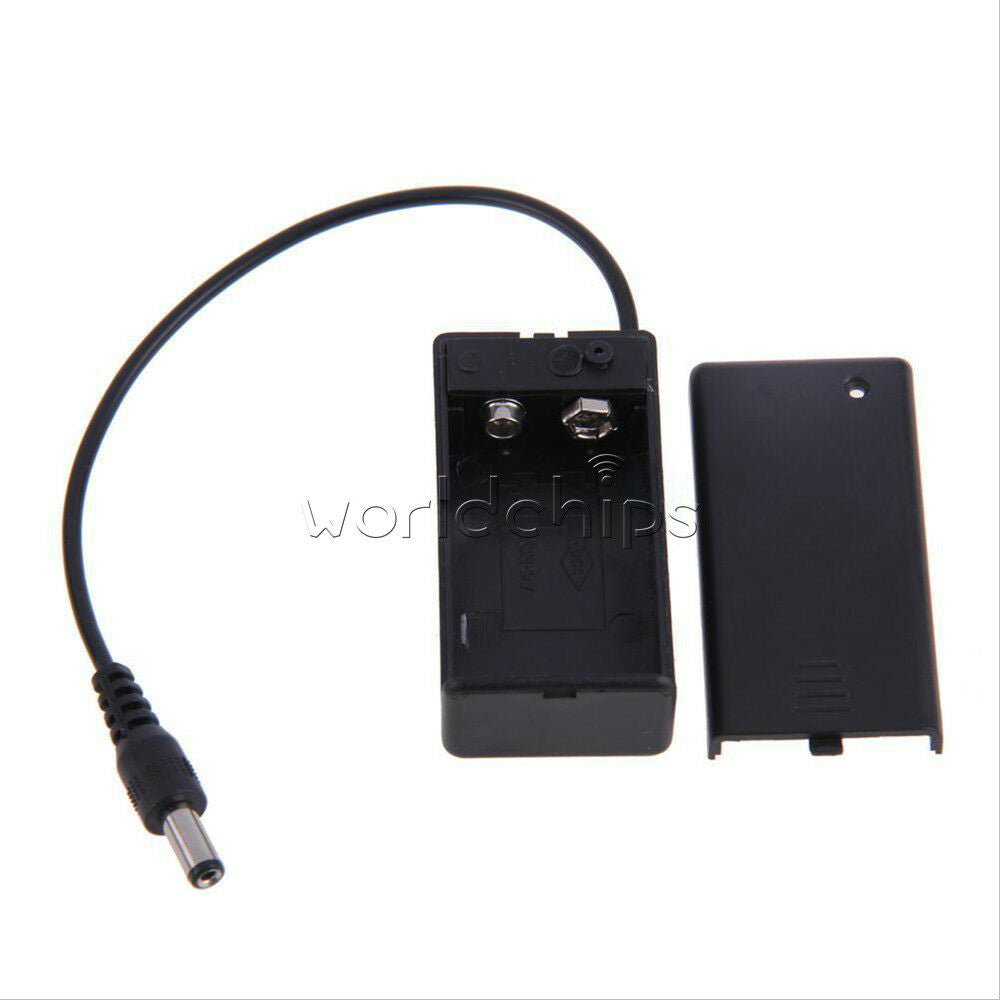 PP3 9V Battery Holder Box Case Wire Lead ON/OFF Switch Cover + DC 2.1mm Plug