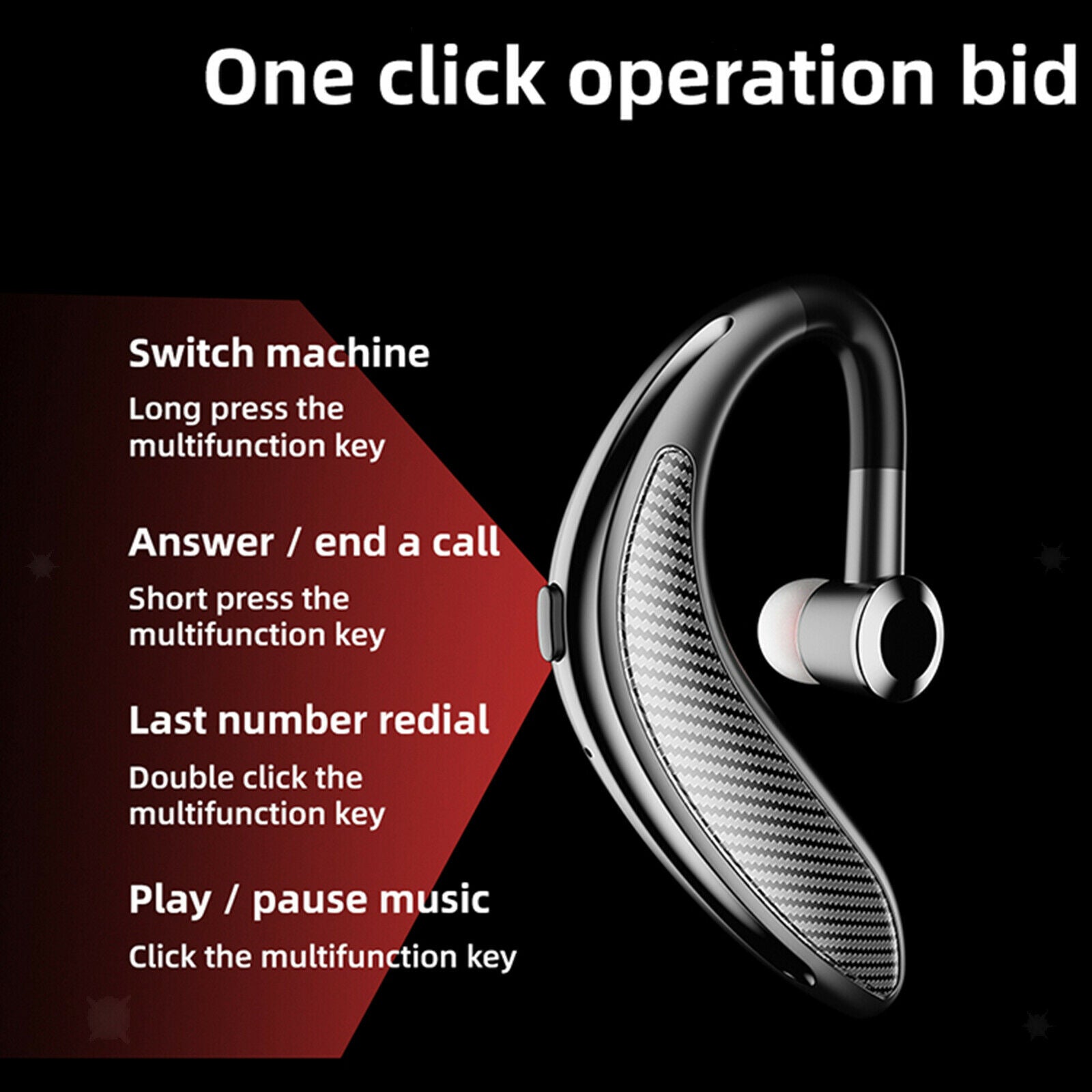 Wireless Bluetooth Headset Earpiece Waterproof for Cycling Gym Sport Indoor