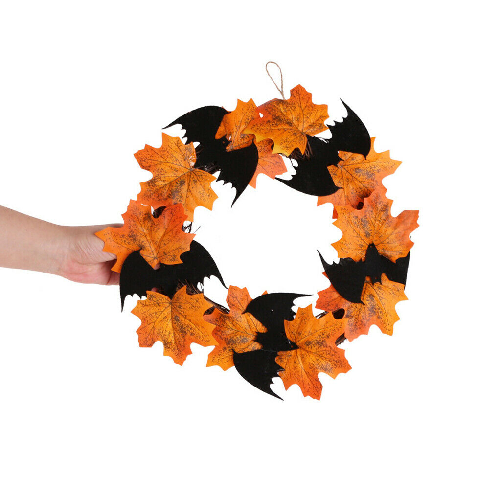 10'' Autumn Maple Wreath Rattan Wreaths Garland Wall Hanging Halloween Decor